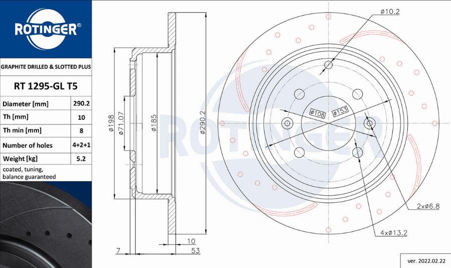 Rotinger RT 1295-GL T5 - Disque de frein cwaw.fr