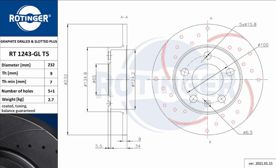 Rotinger RT 1243-GL T5 - Disque de frein cwaw.fr