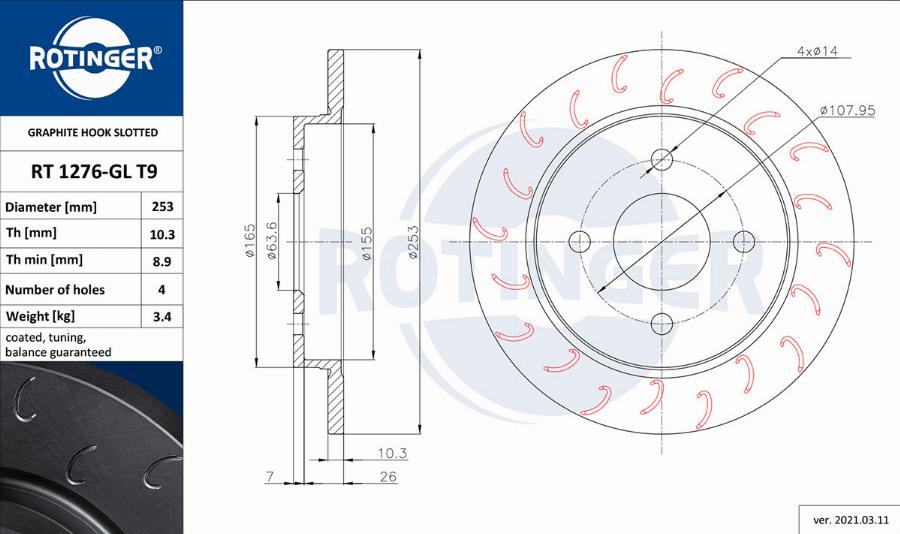 Rotinger RT 1276-GL T9 - Disque de frein cwaw.fr