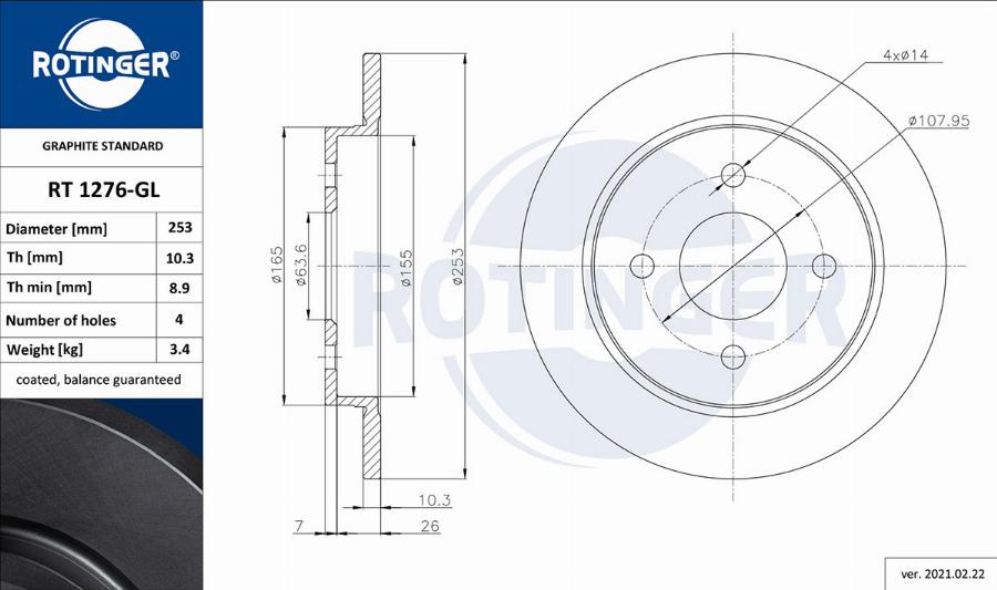 Rotinger RT 1276-GL - Disque de frein cwaw.fr