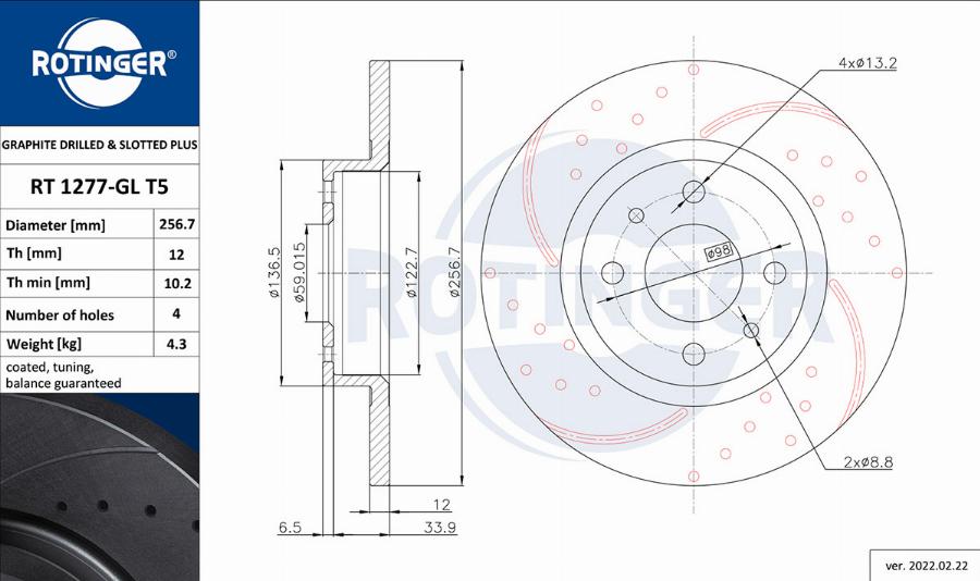 Rotinger RT 1277-GL T5 - Disque de frein cwaw.fr