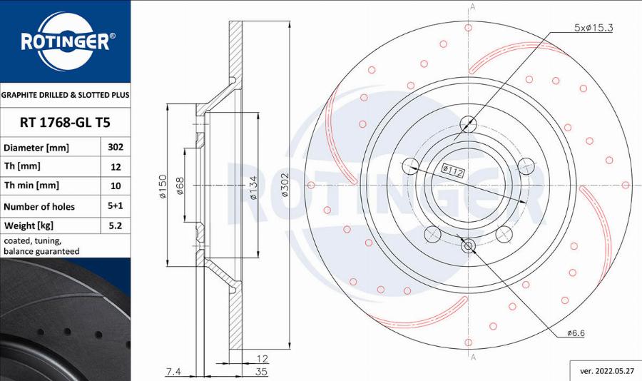 Rotinger RT 1768-GL T5 - Disque de frein cwaw.fr