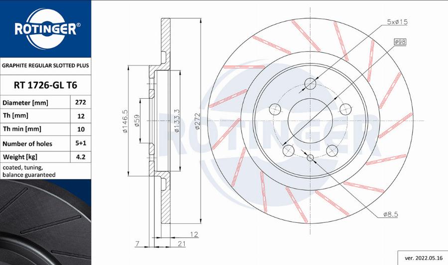 Rotinger RT 1726-GL T6 - Disque de frein cwaw.fr