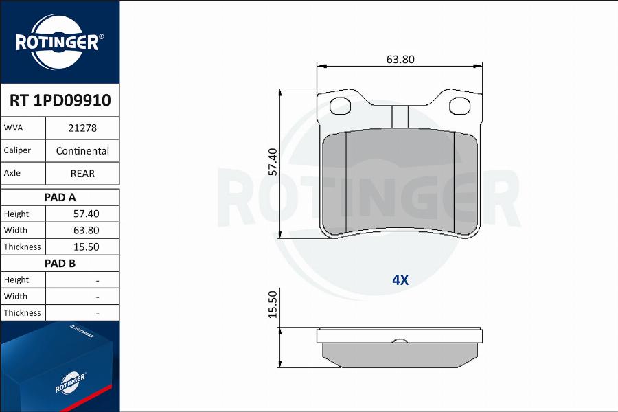 Rotinger RT 1PD09910 - Kit de plaquettes de frein, frein à disque cwaw.fr