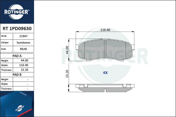 Rotinger RT 1PD09630 - Kit de plaquettes de frein, frein à disque cwaw.fr