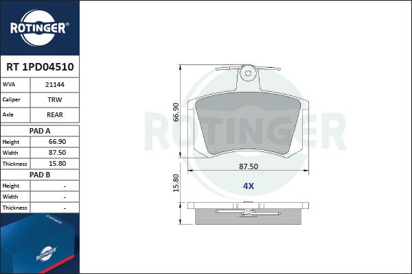 Rotinger RT 1PD04510 - Kit de plaquettes de frein, frein à disque cwaw.fr