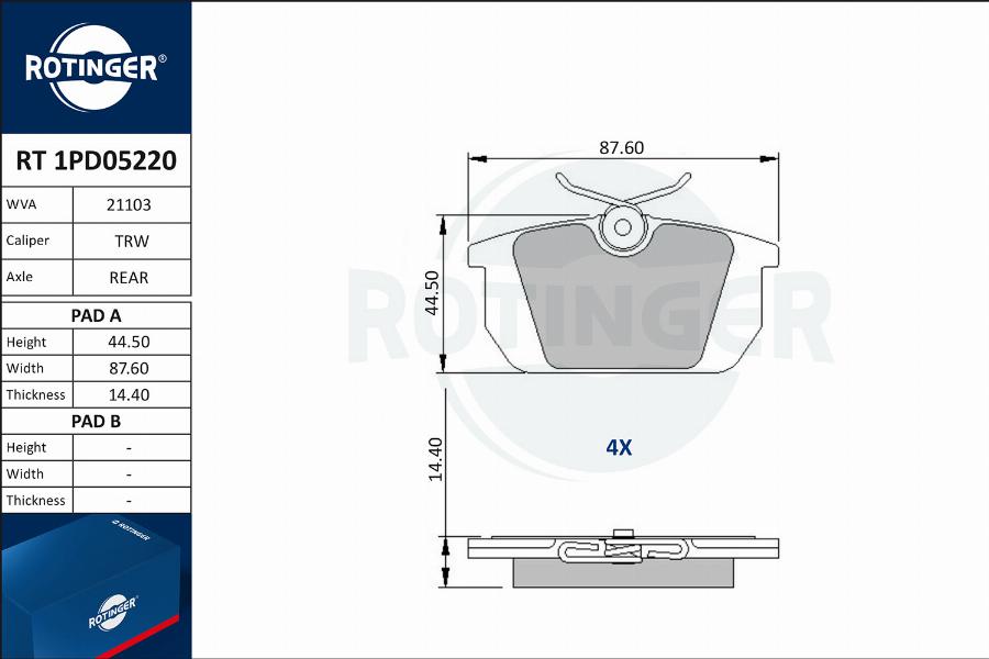 Rotinger RT 1PD05220 - Kit de plaquettes de frein, frein à disque cwaw.fr