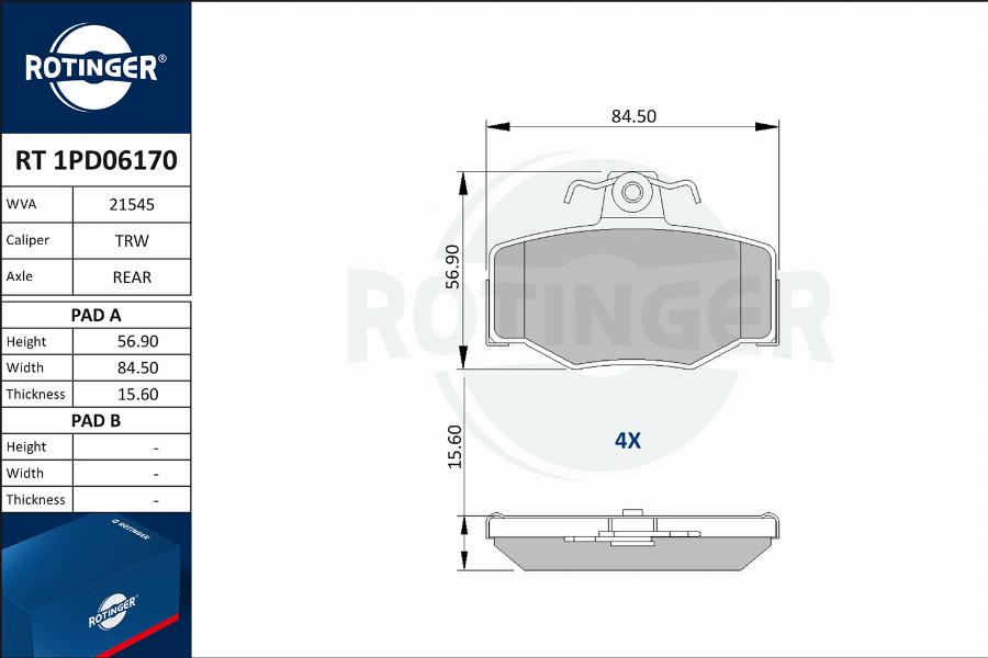 Rotinger RT 1PD06170 - Kit de plaquettes de frein, frein à disque cwaw.fr