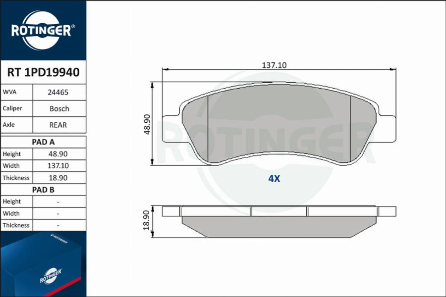 Rotinger RT 1PD19940 - Kit de plaquettes de frein, frein à disque cwaw.fr