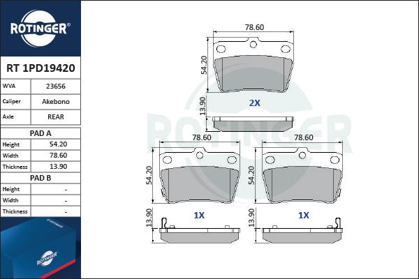 Rotinger RT 1PD19420 - Kit de plaquettes de frein, frein à disque cwaw.fr