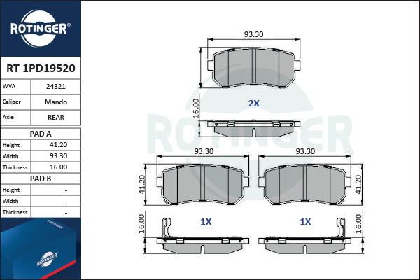 Rotinger RT 1PD19520 - Kit de plaquettes de frein, frein à disque cwaw.fr