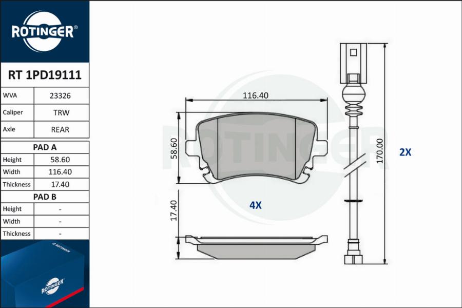 Rotinger RT 1PD19111 - Kit de plaquettes de frein, frein à disque cwaw.fr