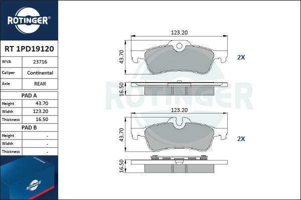 Rotinger RT 1PD19120 - Kit de plaquettes de frein, frein à disque cwaw.fr