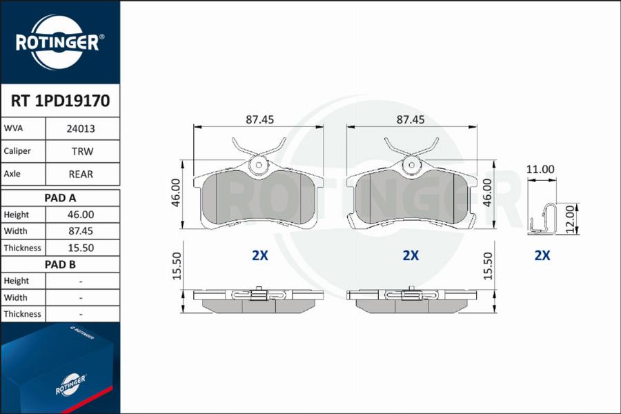 Rotinger RT 1PD19170 - Kit de plaquettes de frein, frein à disque cwaw.fr