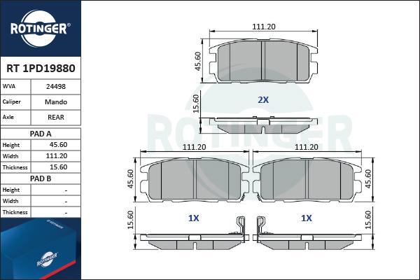 Rotinger RT 1PD19880 - Kit de plaquettes de frein, frein à disque cwaw.fr