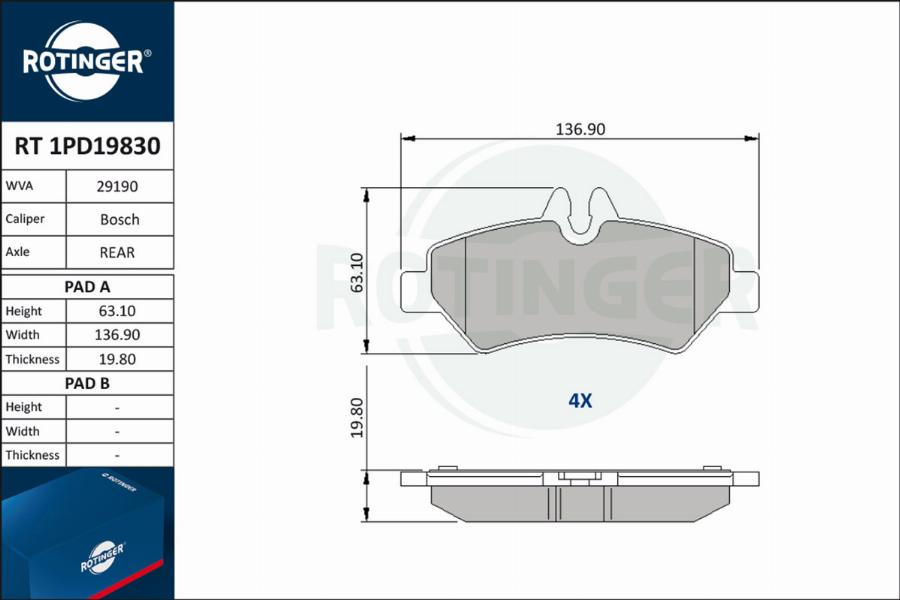 Rotinger RT 1PD19830 - Kit de plaquettes de frein, frein à disque cwaw.fr