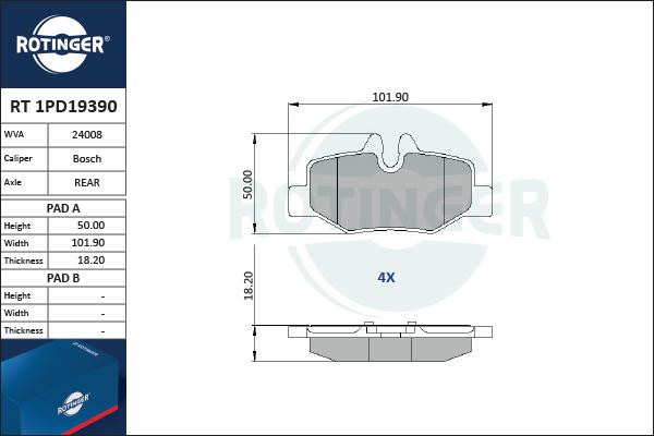 Rotinger RT 1PD19390 - Kit de plaquettes de frein, frein à disque cwaw.fr