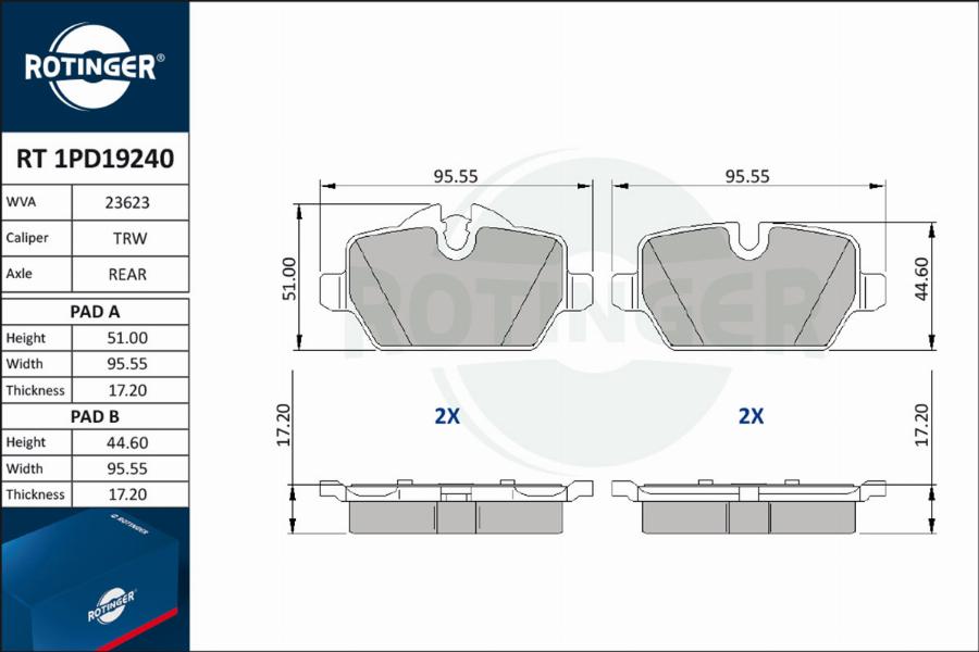 Rotinger RT 1PD19240 - Kit de plaquettes de frein, frein à disque cwaw.fr