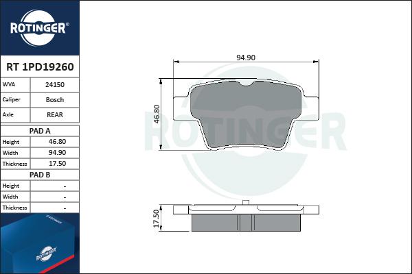 Rotinger RT 1PD19260 - Kit de plaquettes de frein, frein à disque cwaw.fr