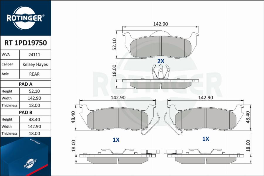 Rotinger RT 1PD19750 - Kit de plaquettes de frein, frein à disque cwaw.fr