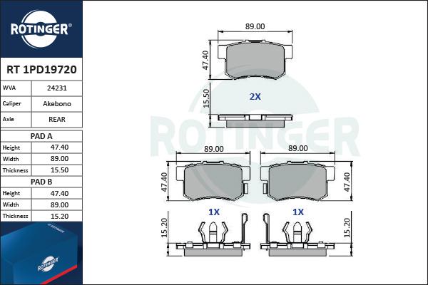 Rotinger RT 1PD19720 - Kit de plaquettes de frein, frein à disque cwaw.fr