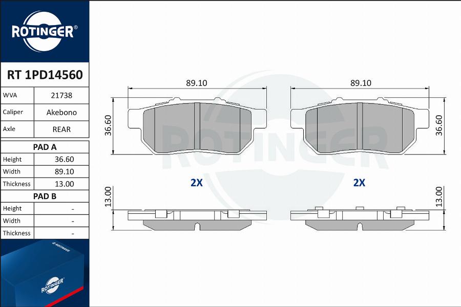 Rotinger RT 1PD14560 - Kit de plaquettes de frein, frein à disque cwaw.fr