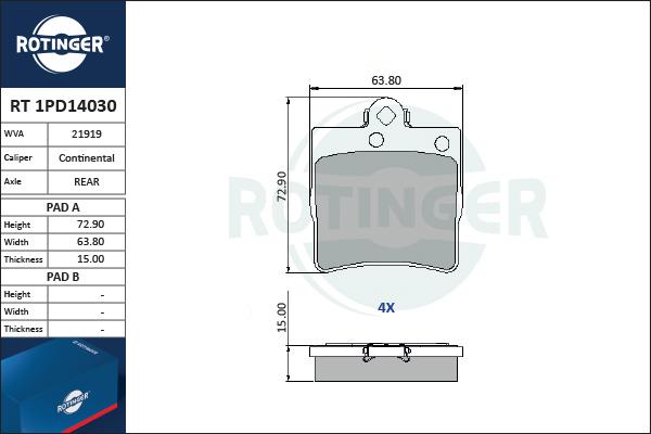 Rotinger RT 1PD14030 - Kit de plaquettes de frein, frein à disque cwaw.fr