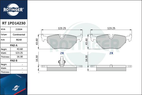 Rotinger RT 1PD14230 - Kit de plaquettes de frein, frein à disque cwaw.fr