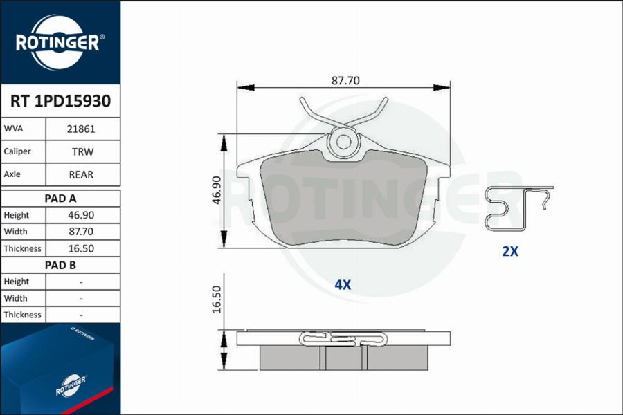 Rotinger RT 1PD15930 - Kit de plaquettes de frein, frein à disque cwaw.fr