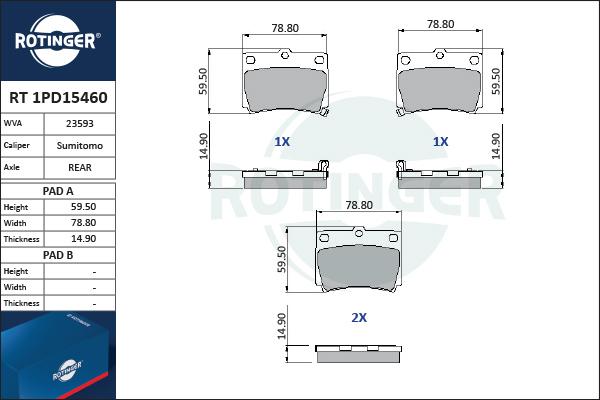 Rotinger RT 1PD15460 - Kit de plaquettes de frein, frein à disque cwaw.fr