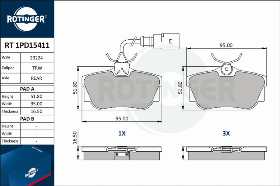 Rotinger RT 1PD15411 - Kit de plaquettes de frein, frein à disque cwaw.fr