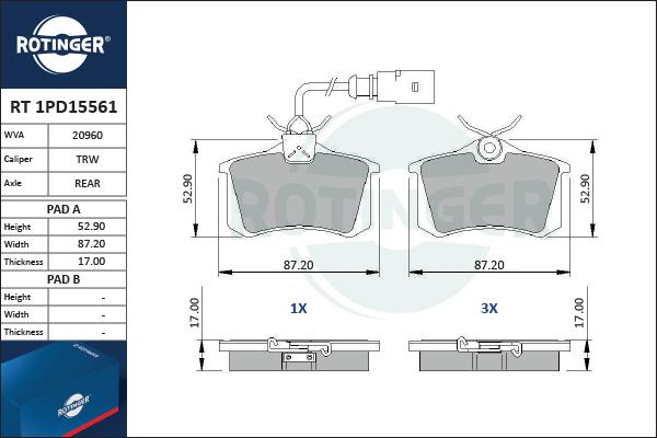 Rotinger RT 1PD15561 - Kit de plaquettes de frein, frein à disque cwaw.fr