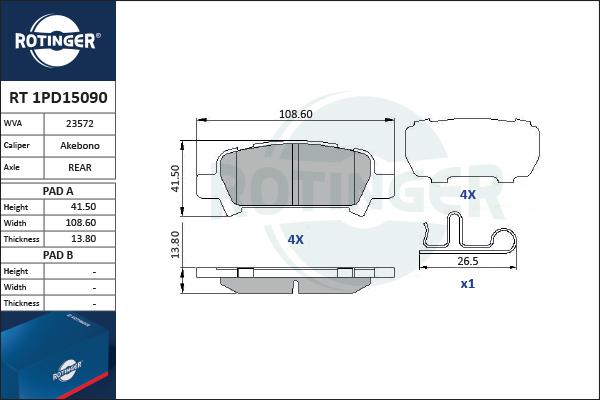 Rotinger RT 1PD15090 - Kit de plaquettes de frein, frein à disque cwaw.fr