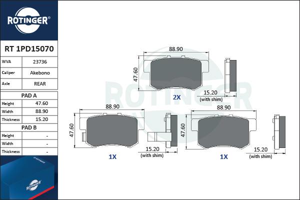 Rotinger RT 1PD15070 - Kit de plaquettes de frein, frein à disque cwaw.fr