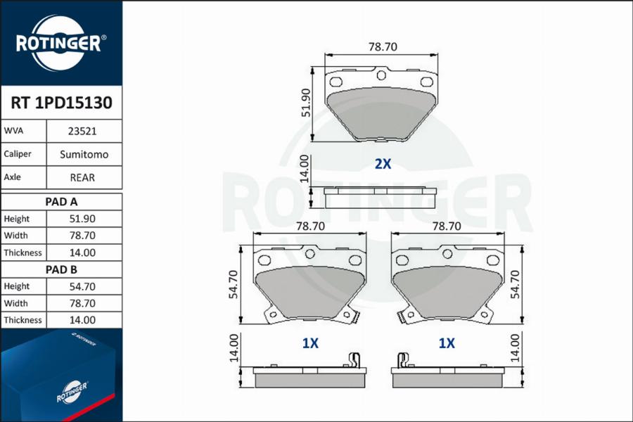 Rotinger RT 1PD15130 - Kit de plaquettes de frein, frein à disque cwaw.fr