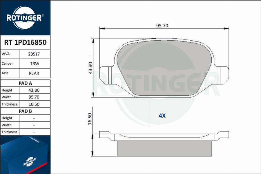 Rotinger RT 1PD16850 - Kit de plaquettes de frein, frein à disque cwaw.fr