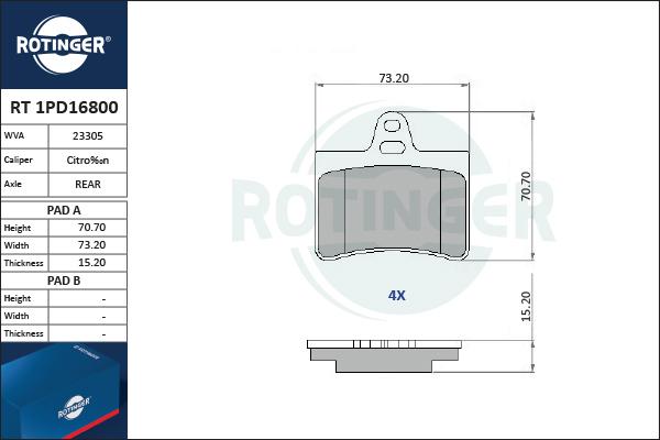 Rotinger RT 1PD16800 - Kit de plaquettes de frein, frein à disque cwaw.fr