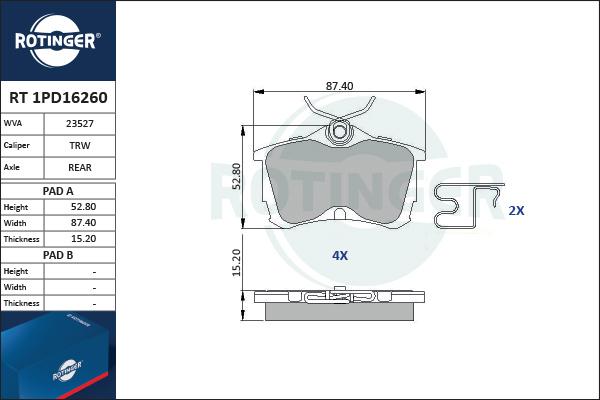 Rotinger RT 1PD16260 - Kit de plaquettes de frein, frein à disque cwaw.fr