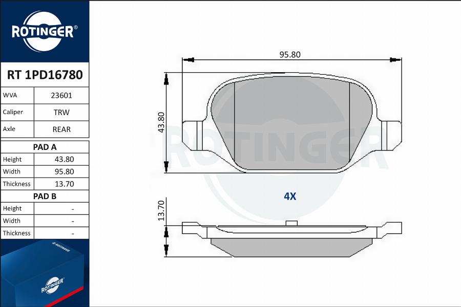 Rotinger RT 1PD16780 - Kit de plaquettes de frein, frein à disque cwaw.fr