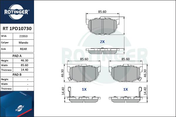 Rotinger RT 1PD10730 - Kit de plaquettes de frein, frein à disque cwaw.fr