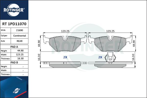 Rotinger RT 1PD11070 - Kit de plaquettes de frein, frein à disque cwaw.fr