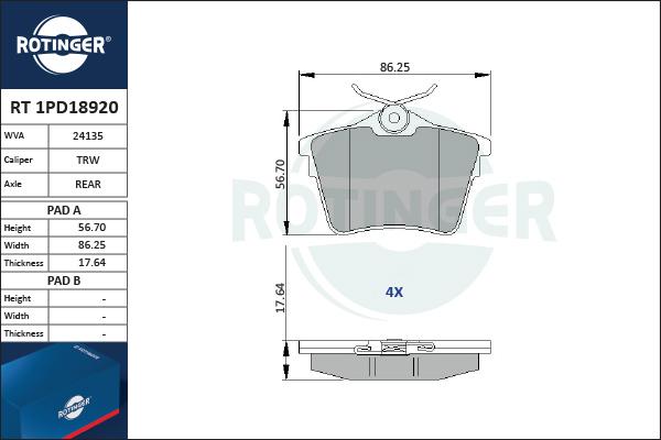 Rotinger RT 1PD18920 - Kit de plaquettes de frein, frein à disque cwaw.fr