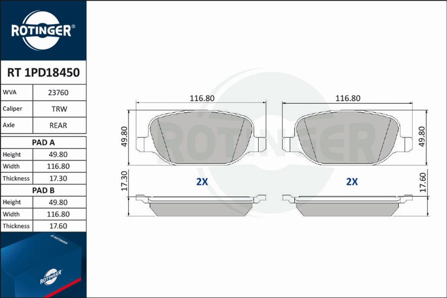 Rotinger RT 1PD18450 - Kit de plaquettes de frein, frein à disque cwaw.fr