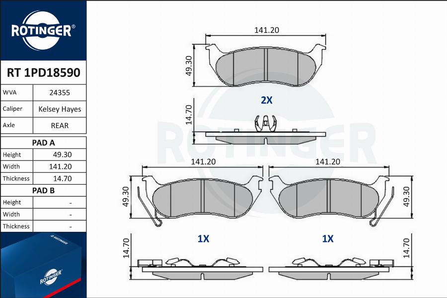 Rotinger RT 1PD18590 - Kit de plaquettes de frein, frein à disque cwaw.fr