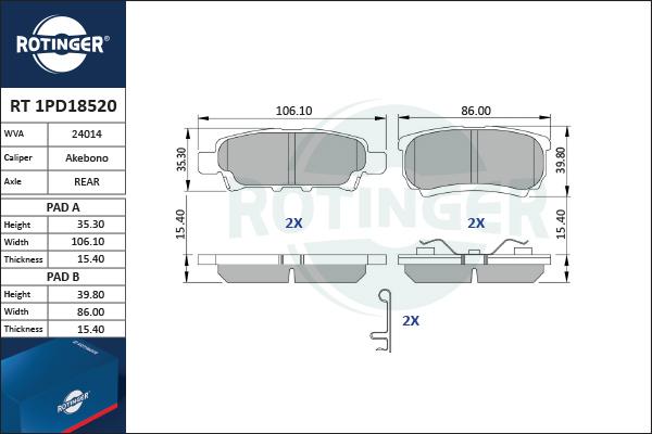 Rotinger RT 1PD18520 - Kit de plaquettes de frein, frein à disque cwaw.fr