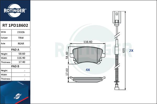 Rotinger RT 1PD18602 - Kit de plaquettes de frein, frein à disque cwaw.fr