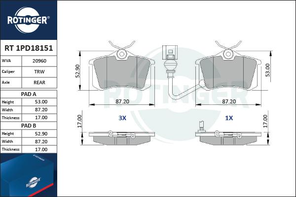 Rotinger RT 1PD18151 - Kit de plaquettes de frein, frein à disque cwaw.fr