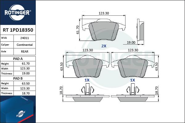 Rotinger RT 1PD18350 - Kit de plaquettes de frein, frein à disque cwaw.fr