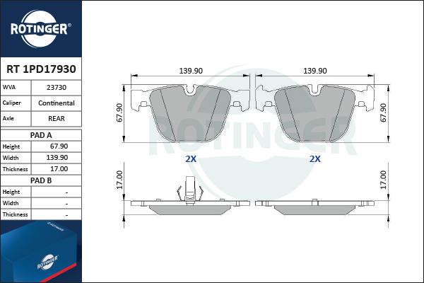 Rotinger RT 1PD17930 - Kit de plaquettes de frein, frein à disque cwaw.fr