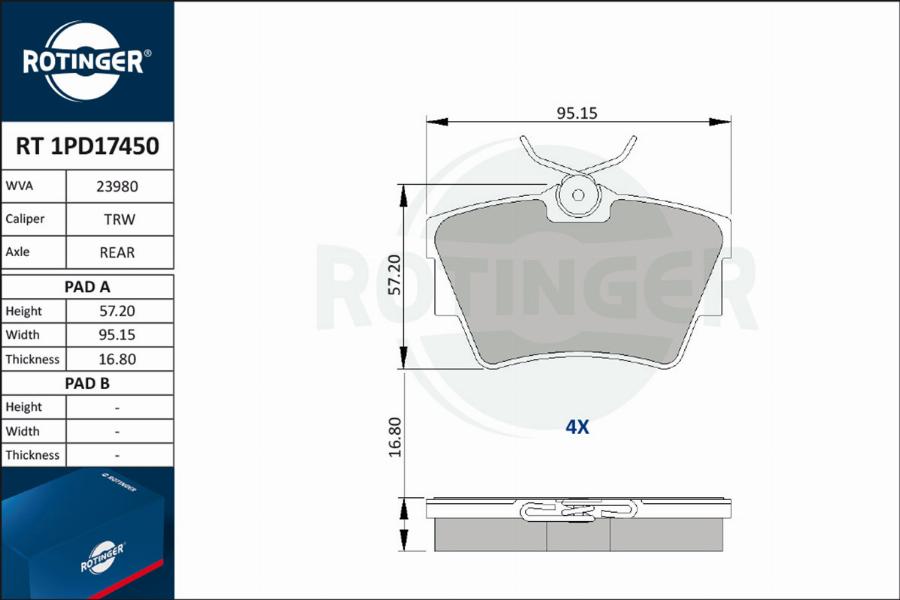 Rotinger RT 1PD17450 - Kit de plaquettes de frein, frein à disque cwaw.fr